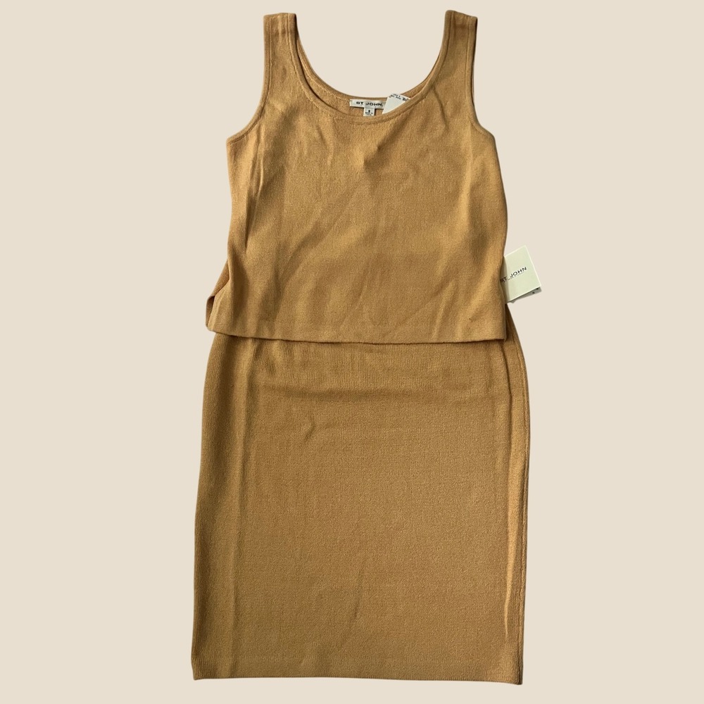 St. John Knit Set Mustard Yellow Vintage Tank Skirt Suit Size S